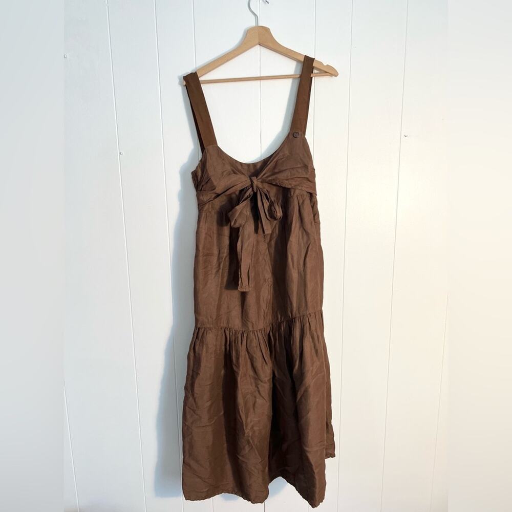 Twin set by Simona barbieri brown linen blend midi dress tiered skirt - Picture 1 of 11